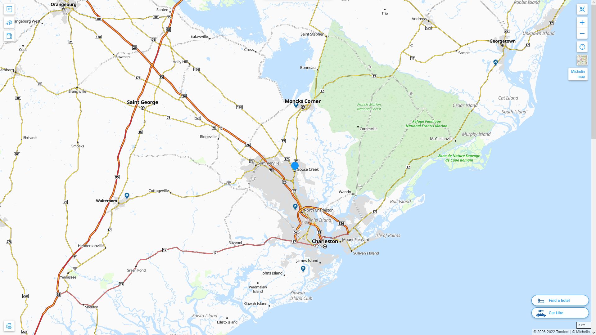 Goose Creek South Carolina Highway and Road Map